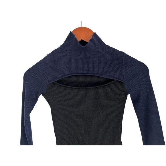 From Future Womens Ribbed Two-Tone Navy & Black Turtleneck Wool Sweater Size Sma - Picture 5 of 10